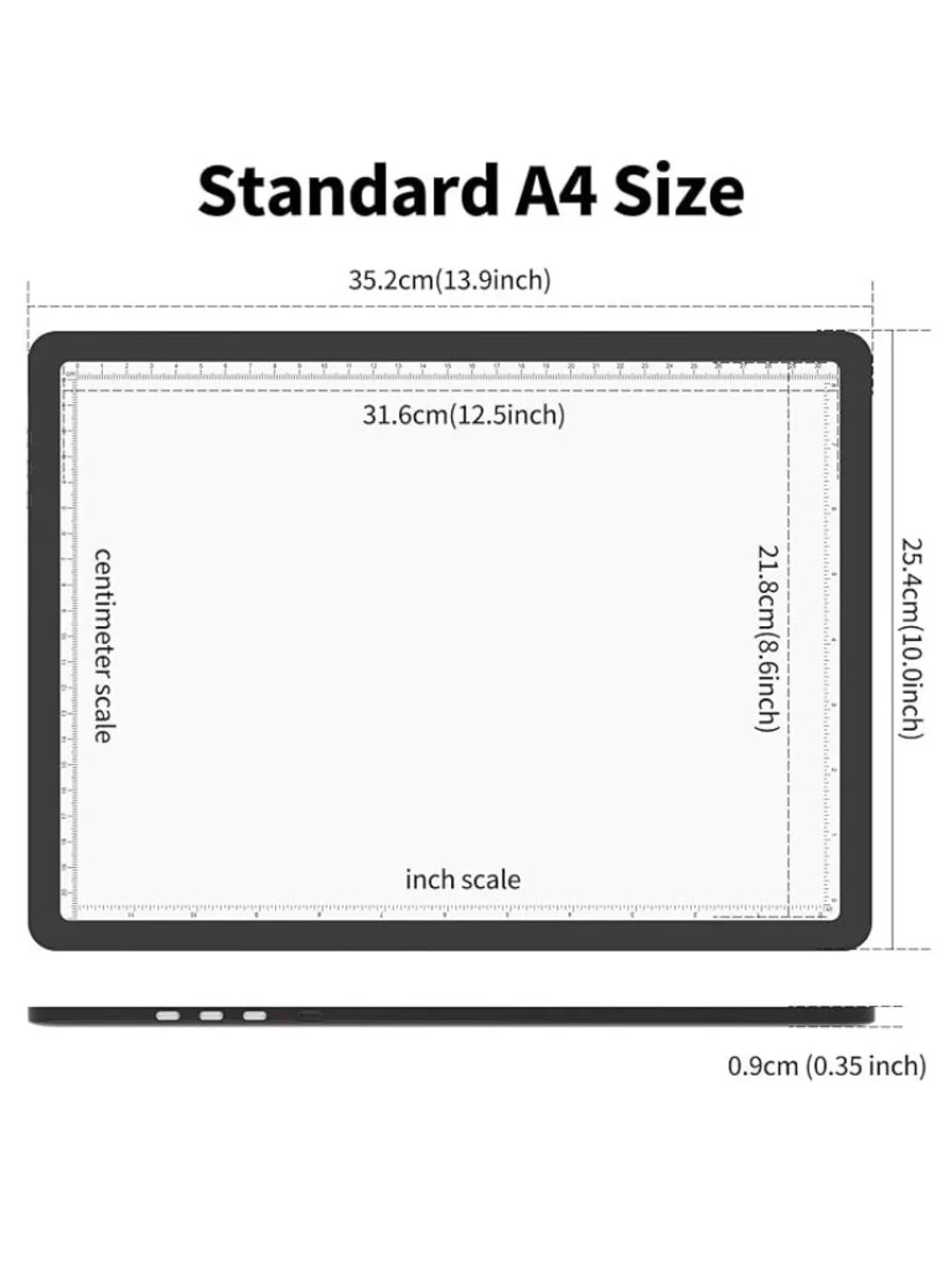 A4 LED Light Pad Rechargeable 4000mAh Tracing Box Diamond Painting Black